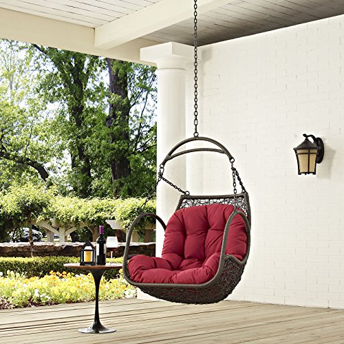 Modway EEI2659REDSET Arbor Wicker Outdoor Patio Swing Chair Set with