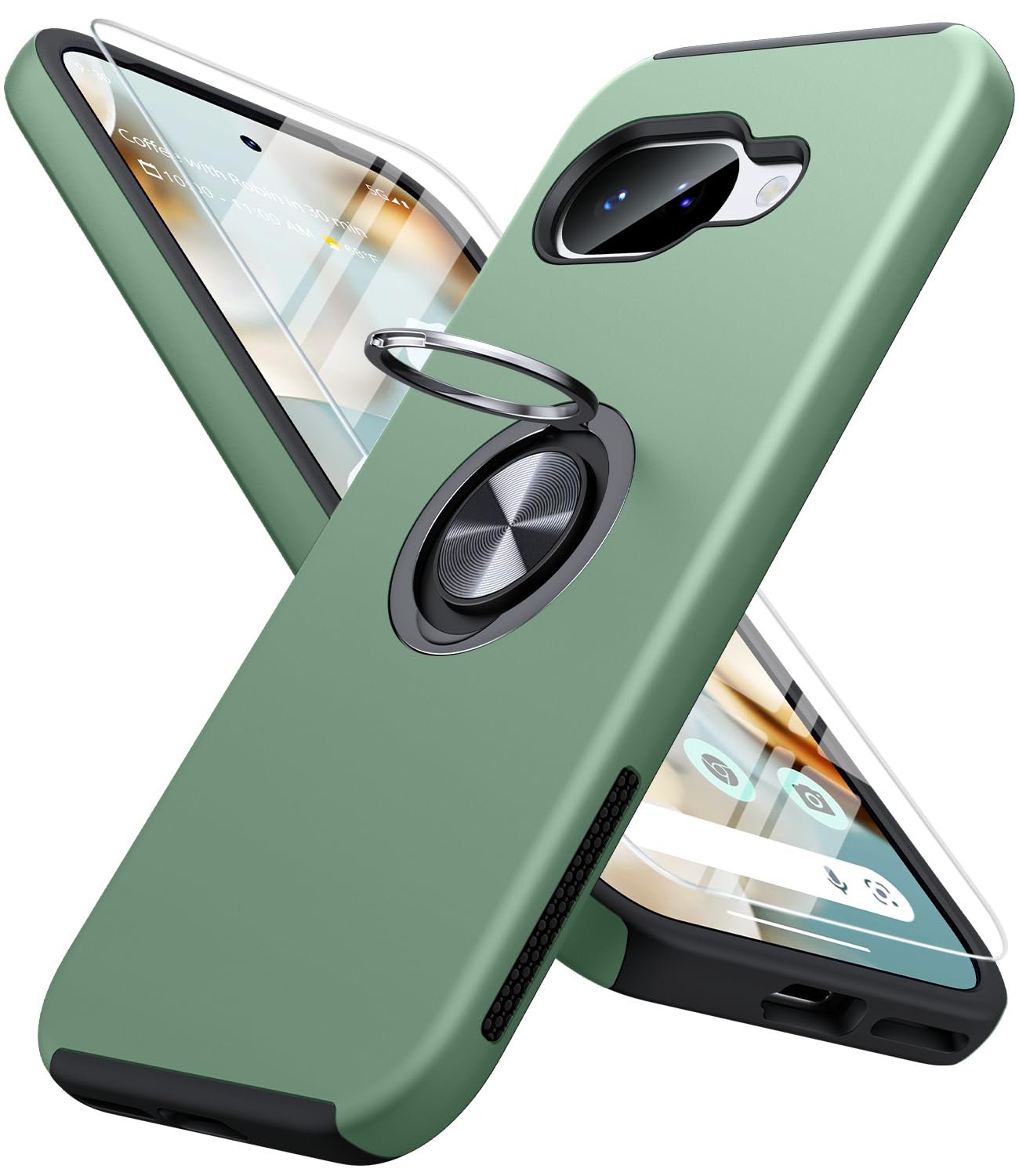 Photo 1 of JAME for Google Pixel 10a Case with Screen Protector, Dual Layer Military Grade Protection, Shockproof Cover with Metal Ring Holder Stand Kickstand, Slim Phone Case for Google Pixel 10A, Alpine Green