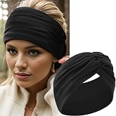 HAUHC Extra Wide Headbands for Women, 7'' Large Cotton Like Turban Knotted Bandana Head Bands for Women Non Slip, Boho Headbands for Women's Hair (All Black-6Pcs, Extra Large 7
