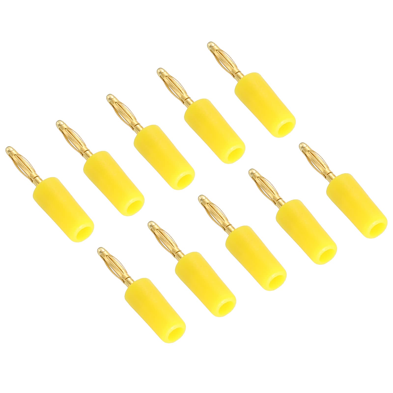 PATIKIL 10 Pack Banana Plugs Connector Speaker Banana Plug Connectors Solder Type 2mm Gold-Plated Copper Yellow for Speaker Wires, Sound Systems, Video Receivers, Home Theater