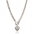 GUESS Womens Pave Framed Heart Toggle Necklace with 4 G Logo Silver/Gold/Crystal One Size