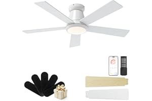 CubiCubi Ceiling Fans with Lights - 42" Low Profile Ceiling Fan with Light and Remote/APP, Dimmable, 5CCT, Quiet, Flush Mount, Modern Ceiling Fans for Indoor Bedroom Living Room, White, ETL Listed