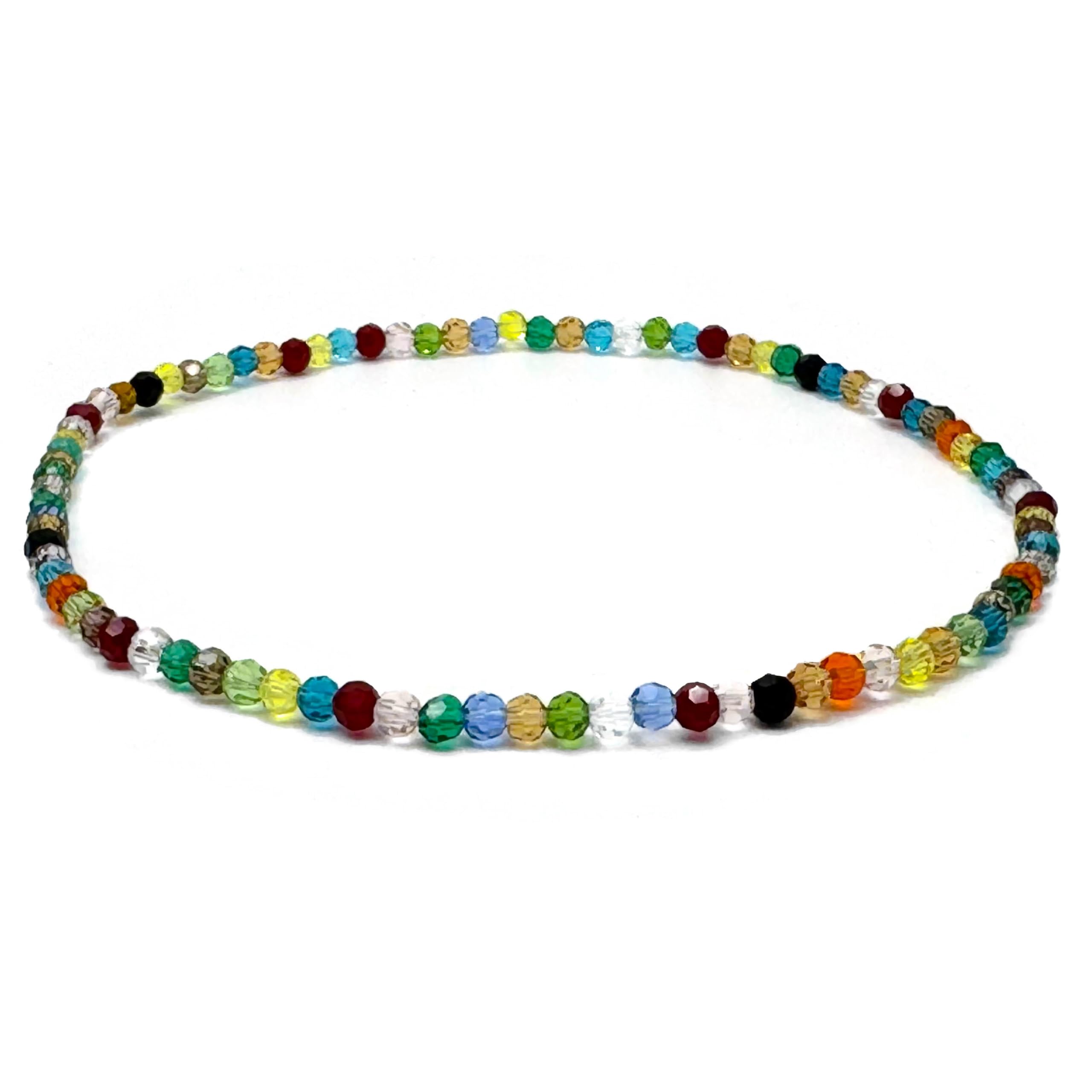 XXL Colourful Bead Anklet for Women, Faceted Glass Beads on Elastic, Handmade Multi-Colour Design : Plus Size Extra Large 13 inches, Wide Fit Ankle Jewellery, 4mm Beads in Fresh Warm Colours