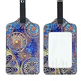 Lizimandu PU Leather Luggage Tags Suitcase Labels Bag Travel Accessories - Set of 2(Blue Flower)