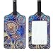 Lizimandu PU Leather Luggage Tags Suitcase Labels Bag Travel Accessories - Set of 2(Blue Flower)