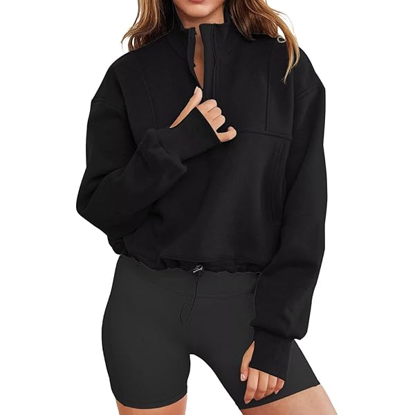 LEEDYA Womens Casual Quarter Zip Stand Collar Sweatshirt