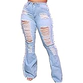 Women Bell Bottom Jeans High Waisted Flare Jean Ripped Hole Classic Denim Bell Bottom Pants