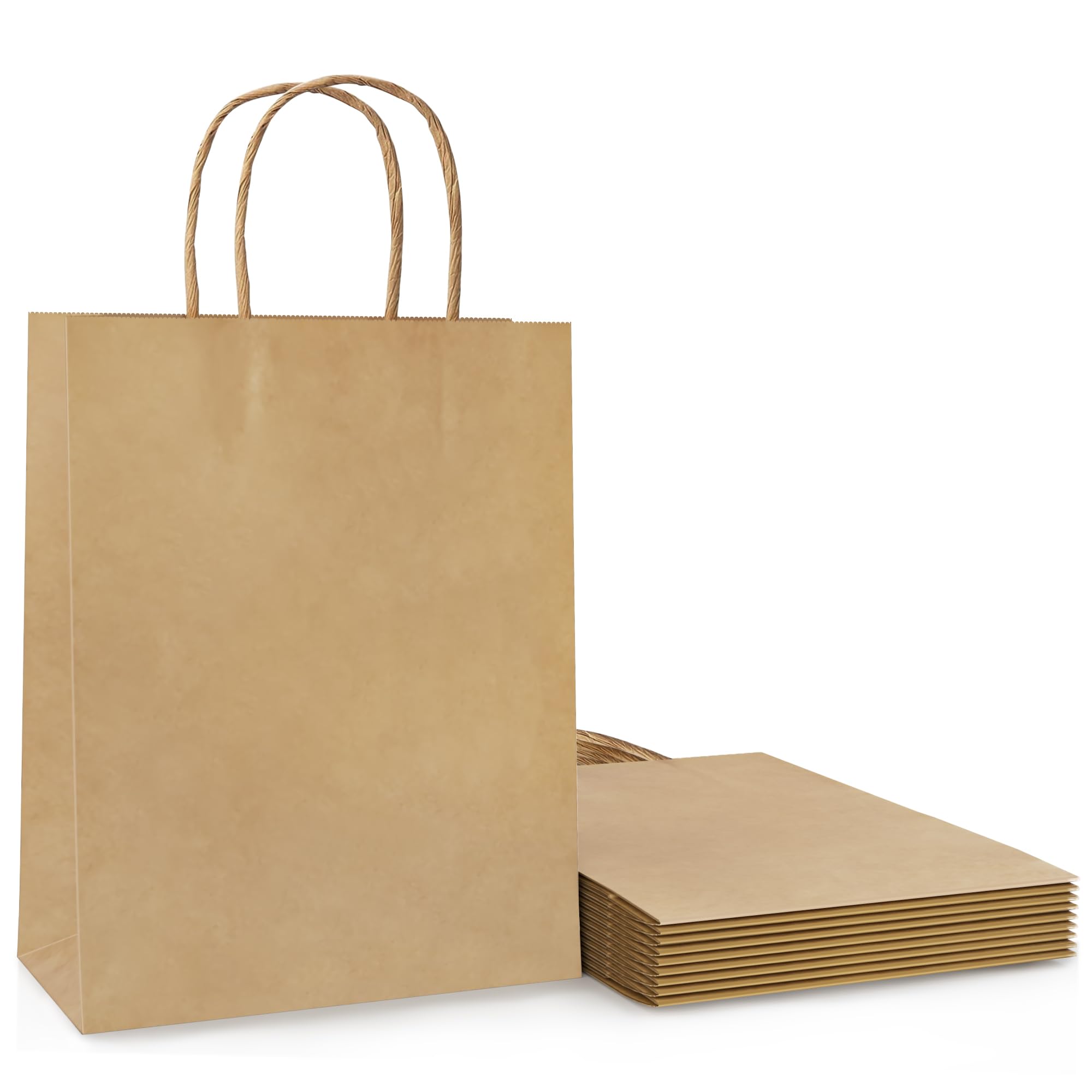 10 Pcs Brown Paper Party Bags with Twist Handles, 120 GSM Kraft Large Brown Gift Bags for Kids Adults Party Favor Birthdays Christmas Baby Showers Weddings Retail and Sweet (27x21x11cm)