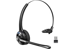 TECKNET Wireless Headset, Bluetooth Headphones with Noise Cancelling Microphone for Trucker, Hand Free Wireless Headset with 
