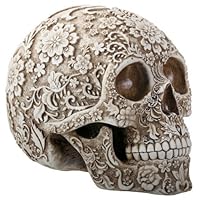 SUMMIT COLLECTION Day of The Dead 8 Inch White and Light Brown Colored Floral Human Skull Collectible