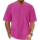 Oversized Tshirts for Men Short Sleeve Vintage Washed Basic Loose Tees, Light Pink, 2XL