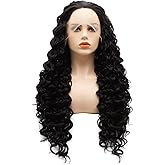 LUSHY BEAUTY Hair Synthetic Lace Front Wig Curly Long 26inch Darkest Brown Heavy Density Realistic Wig