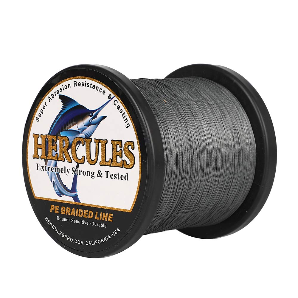 Hercules Braided Fishing Line 2000m 2187yds 10lbs-200lbs Pe Superline 8 Strands (Grey 30lb/13.6kg 0.28mm)