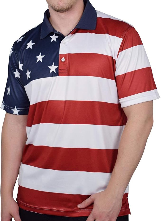 TheFlagshirt Men's Patriotic Performance Golf American Flag Classic Fit