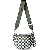 Jooniter Checkered Crossbody Bag Nylon Bum Bags for Women Spacious Handbags Checkered Purse Fanny Packs with Shoulder Strap