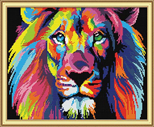 Cross Stitch Kits, Coloured Lion Awesocrafts Easy Patterns Cross Stitching Embroidery Kit Supplies Christmas Gifts, Stamped or Counted (Lion, Counted)