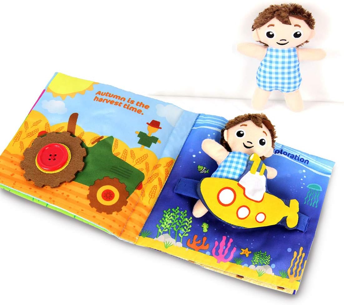 ZHISHANG Ultra Soft Baby Book Touch and Feel Coloth Book, 3D Sound Book for Baby/Toddler, Learning to Sensory Book, Indentify Skill Boys and Girls, Toddler Busy Book (Baby boy)