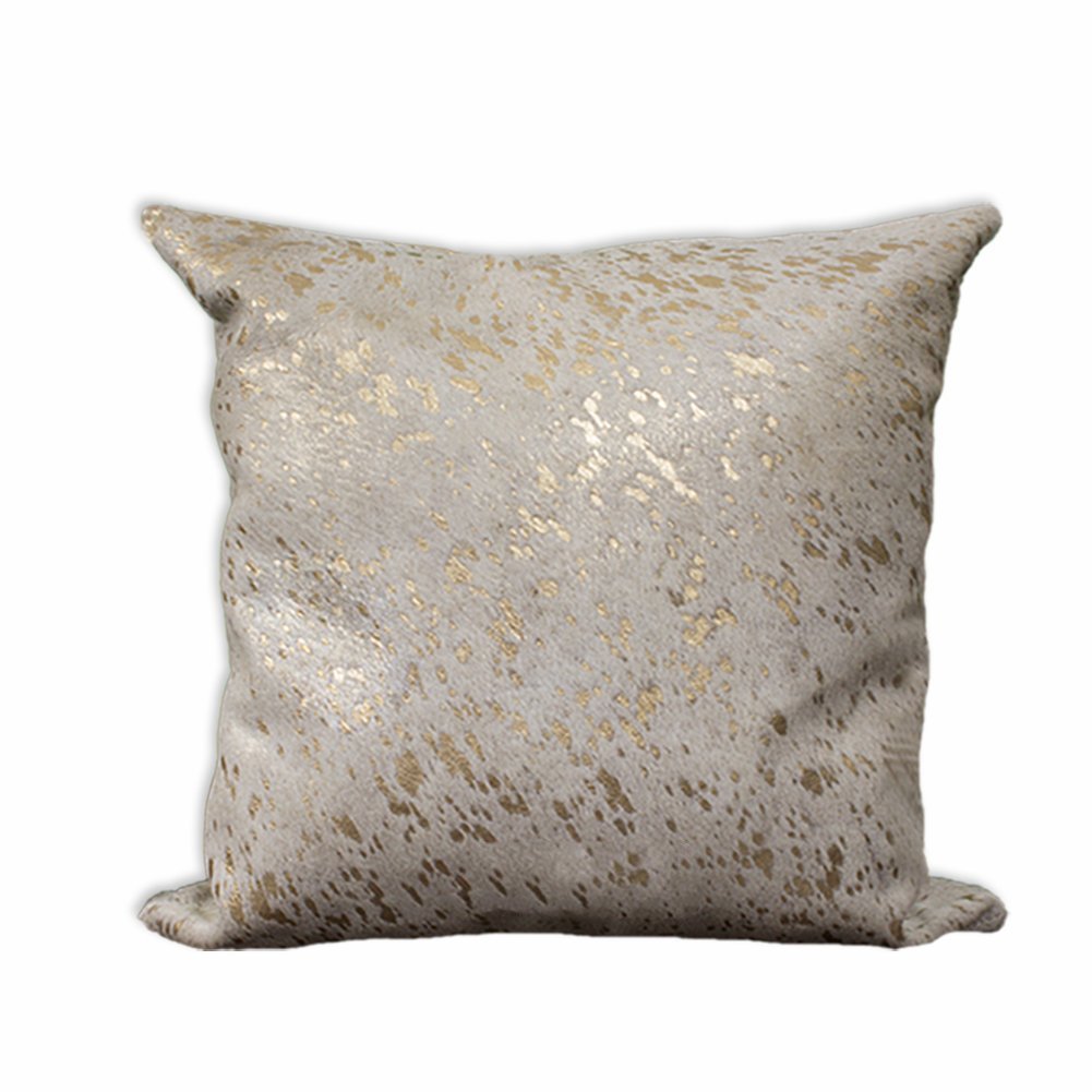 Rodeo Gold Metallic Cowhide Pillow Cover Double Sided 15x15