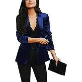 Women's Velvet Suit Blazer Jacket Casual Office Work Long Sleeve Button Pockets Tailored Jacket Coat Blazer