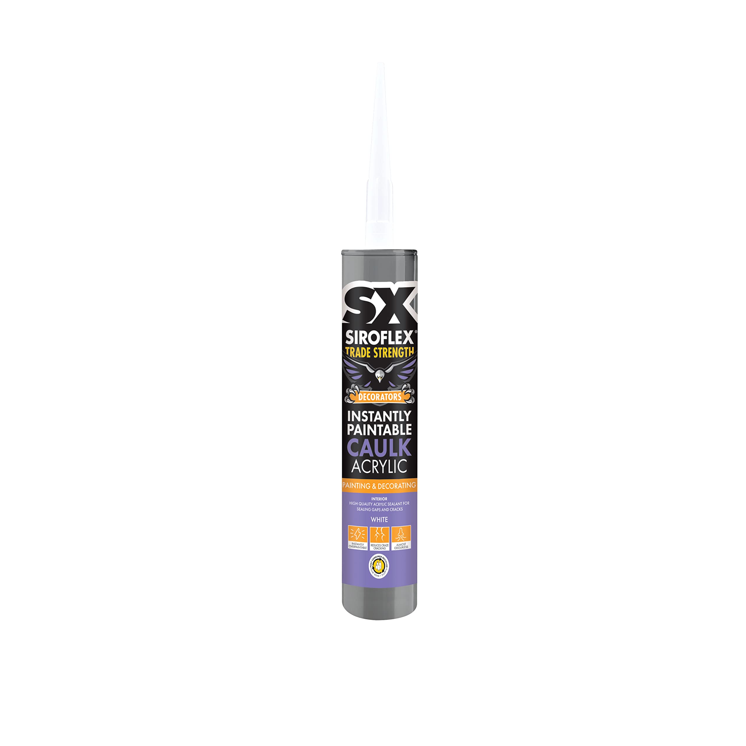 SX Siroflex Instantly Paintable Decorators Caulk White – Immediately Overpaintable Acrylic Sealant – Reduces Craze Cracking – Sealing Gaps and Cracks – 310ml