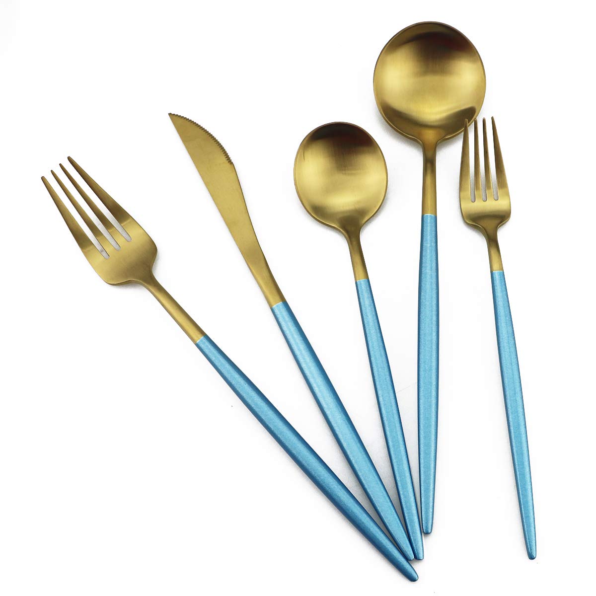 5pcs Blue Gold Luxury Silverware 18/10 Stainless Steel Cutlery Set,Steak Knife eBay
