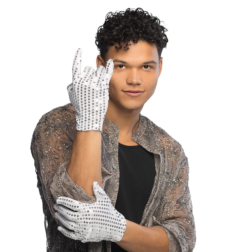 Boland 03073 Sequin Gloves, Silver, Accessory, Popstar, Star, Glitter Glove, Theme Party, Carnival