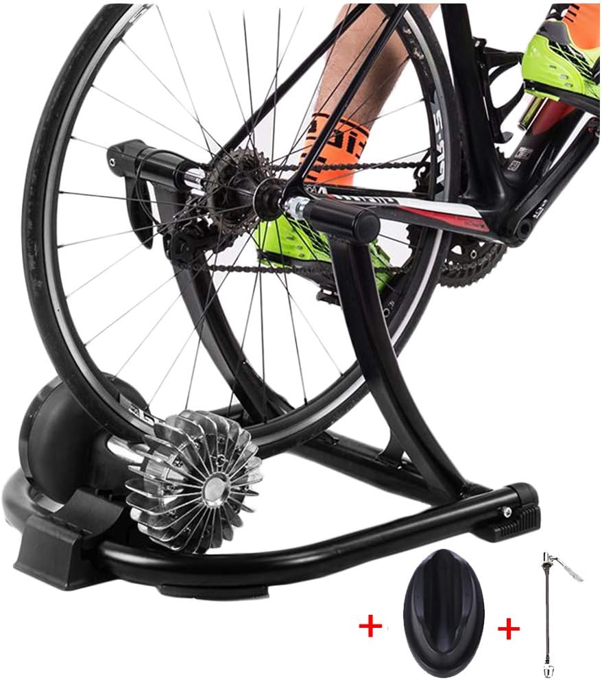 LUCKFY Fluid Bike Trainer Stand, Indoor Bicycle Exercise Stand Portable Foldable Cycling Training Stand w/Fluid Flywheel,Quick-Release,Riser Block & Noise Reduction