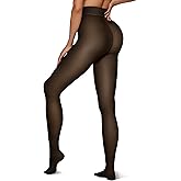 Vertvie Women's Fleece Lined Tights Sheer Fake Translucent One Seam Warm Pantyhose Thick High Waisted Thermal Leggings Winter