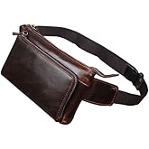 KPYWZER Vintage Leather Waist Bag Fanny Pack for Men Women Hip Bum Bag with Adjustable Strap for Outdoors Workout Traveling Casual Running Hiking Cycling Brown