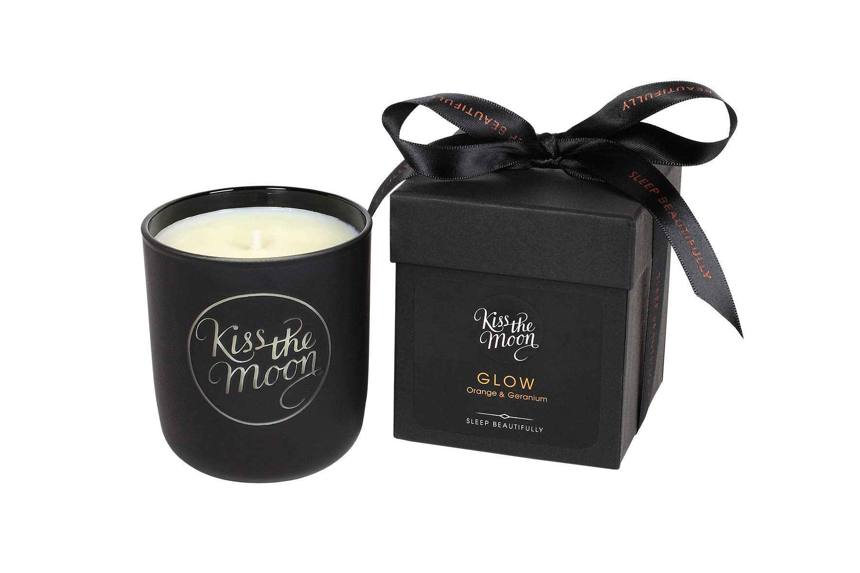 Kiss the Moon Glow Aromatherapy Soy Candle 240ml | Relaxing Sleep Aid Aromatherapy Scented Candle | Includes Essential Oils to Aid Sleep | Orange & Geranium Fragrance