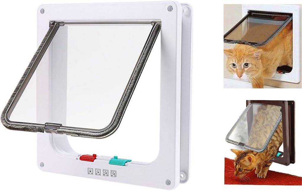 XIAOYU Interior 4 Ways Locking Cat Dog Door & Flaps, White, Large