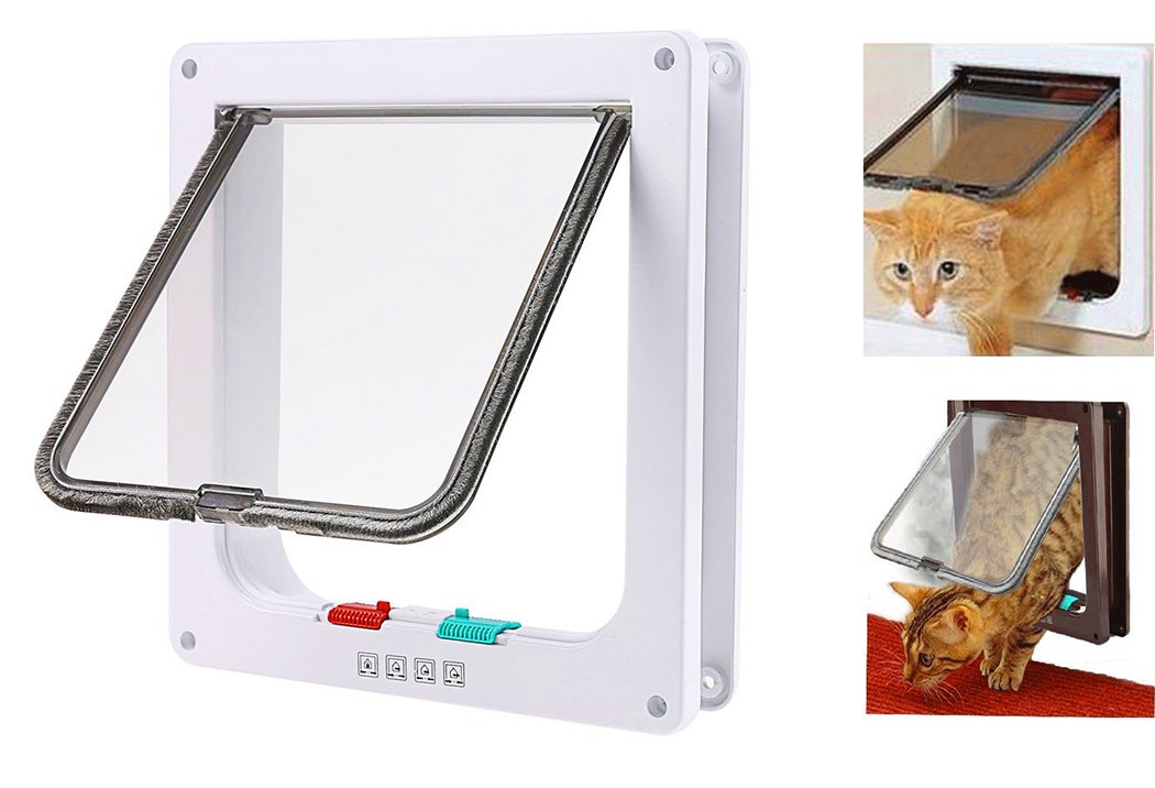XIAOYU Interior 4 Ways Locking Cat Dog Door & Flaps, White, Large