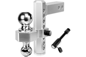 Octomo Adjustable Trailer Hitch, 8 Inch Drop Hitch Ball Mount for 2 Inch Receiver, 12,500 LBS GTW, 2" and 2-5/16" Stainless Steel Tow Hitch Balls with Double Anti-Theft Pins Locks