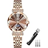 deselon Watches for Women Rose Gold Stainless Ladies Female Fashion Luxury Diamond Dress Business Waterproof Quartz Girls Wife Gifts Crystal Blue Wrist Watch