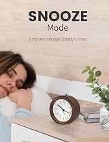 aboveClock Wooden Alarm Clock Bedside with Snooze Night Light Analogue Battery view 3