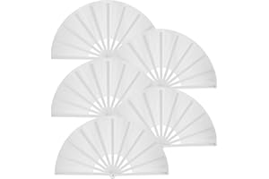 ATTRACME 5PCS Large Chinese Folding Fans for Line Dancing, Clacking Fans for Line Dancing, Foldable Handheld Fans, Popping & Clapping Hand Fans Bulk Set (White)