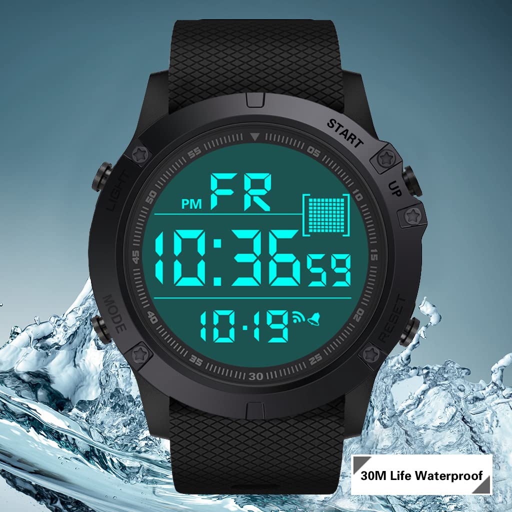 Men's Digital Sports Watch Military Electronic Waterproof Wrist Watches for Men with Stopwatch Countdown Timer Alarm Date LED Backlight