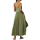 MATSUMIZUYU Tea Length Pleated Formal Dresses for Women Satin Bridesmaid Dress Spaghetti Straps Backless A Line Evening Gown