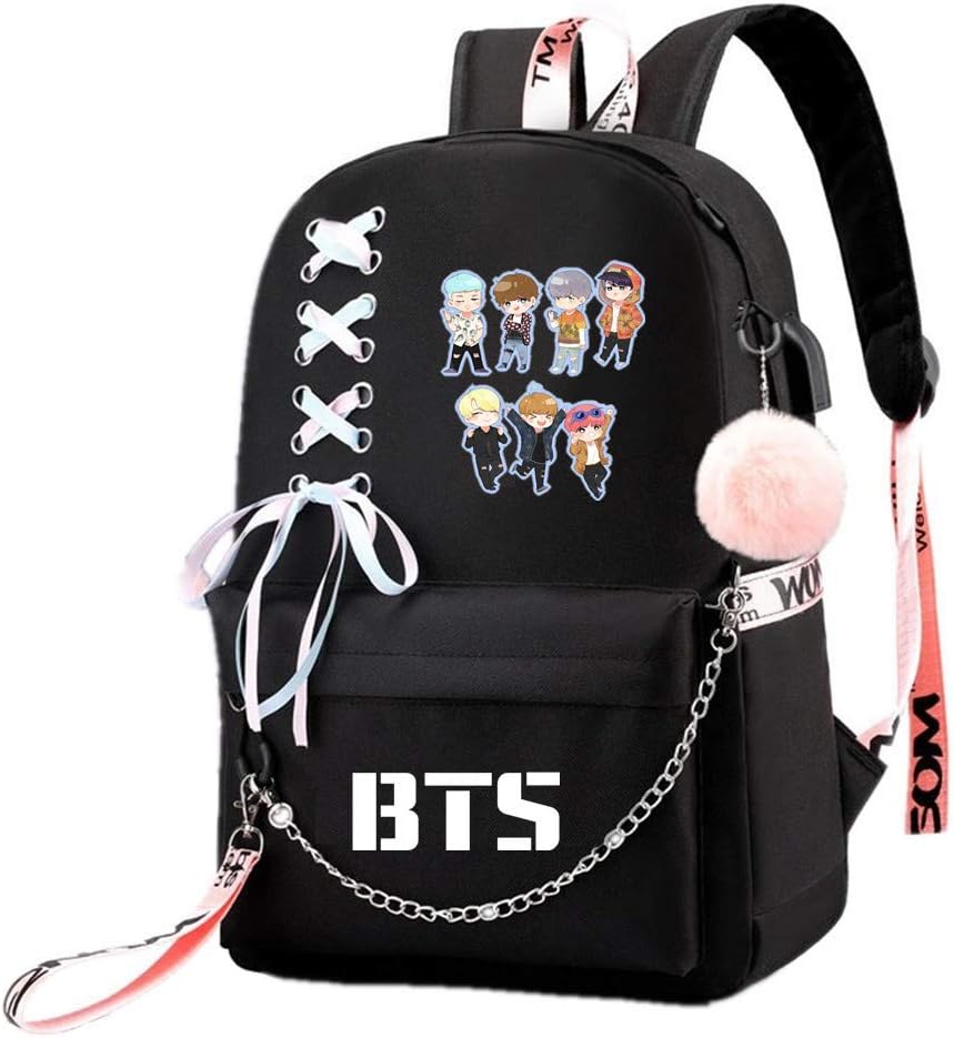 JUSTGOGO Korean KPOP BTS Bangtan Boys Backpack Daypack Laptop Bag School Bag Mochila Bookbag (Black 8)