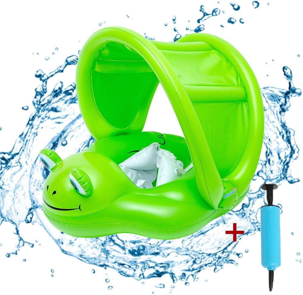 Shengruhua Baby Swim Float, Baby Safety Solid Float with Stabilizer & UPF 50+ UV Sun Protection Canopy, Mambobaby Non-Inflatable Swim Ring, Infant Swimming Trainer