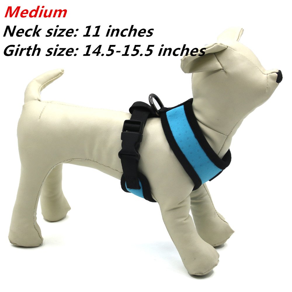 Roadwi Dog Harness Vest, Adjustable Soft Neoprene Breathable Padded, No-Pull Safety for Walking, Hiking, Training, Running. Neck: 11 inch, Chest: 14.5-15.5 inch (Medium, Blue)