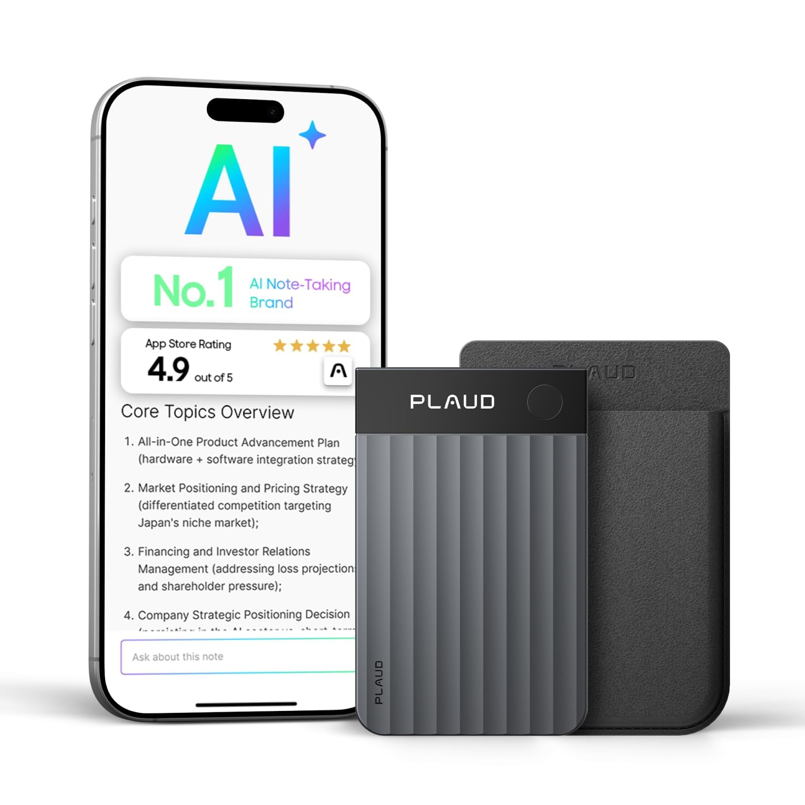 Plaud Note Pro AI Voice Recorder, Transcribe & Summarize with AI, App Control, Note Taker for Meetings & Calls, Supports 112 Languages, Ultra-Slim w/InstantView Display, Case Included, Black