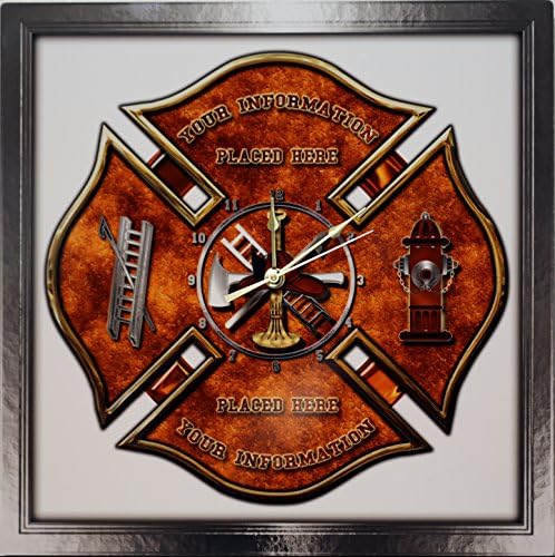ETTA Clock Personalized Maltese Cross Firefighter Clock - Fireman Aluminum Shadow Wall Clock …