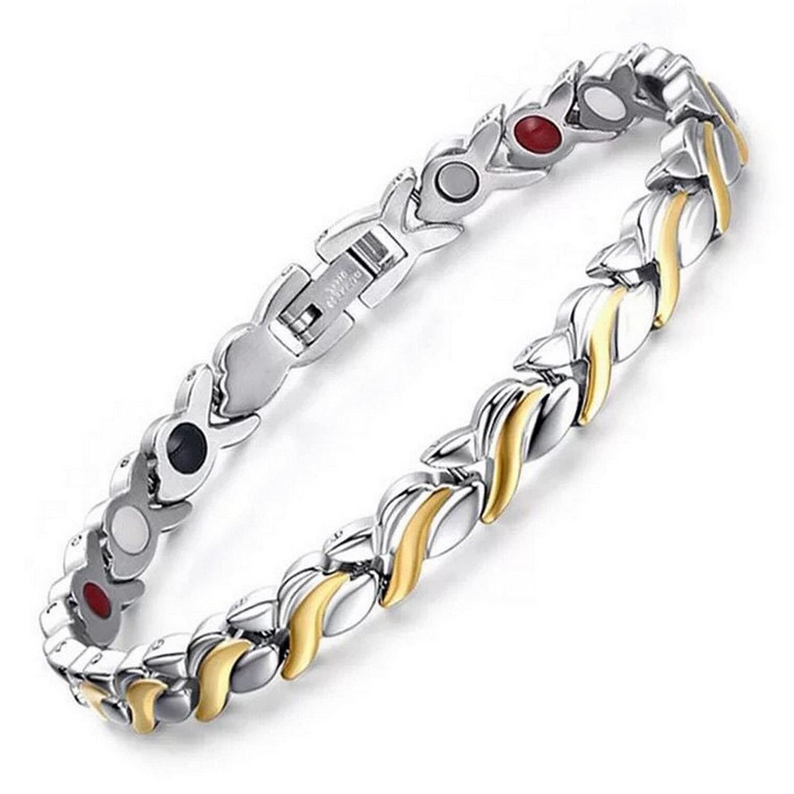 20LY Men Women Gold Silver Titanium Steel 4 Elements Magnetic Link Bracelet