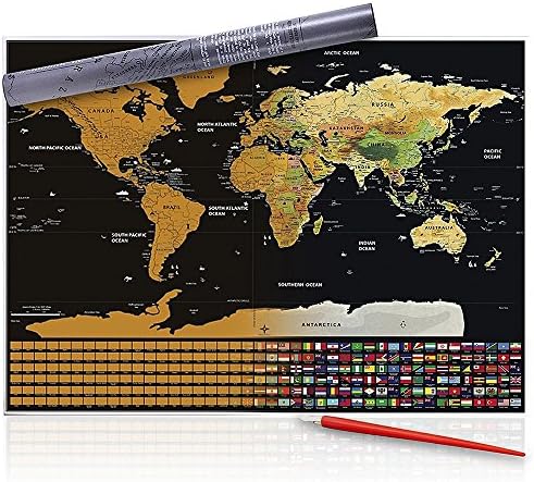 Scratch off World Map with Pen Scratcher - Perfect Gift for Travellers -Travel Map - Large World Poster with Clearly Defined Countries & States - Perfect Quality - Mark Out the Places You’ve Travelled