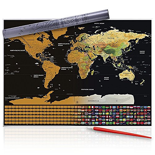 Scratch off World Map with Pen Scratcher - Perfect Gift for Travellers -Travel Map - Large World Poster with Clearly Defined Countries &amp; States - Perfect Quality - Mark Out the Places You’ve Travelled