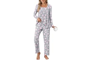Anyally Women's Pajama Sets, 2 Piece Plus Size Fall Long Sleeve Pjs Sets Winter Ladies Loungewear with Pockets