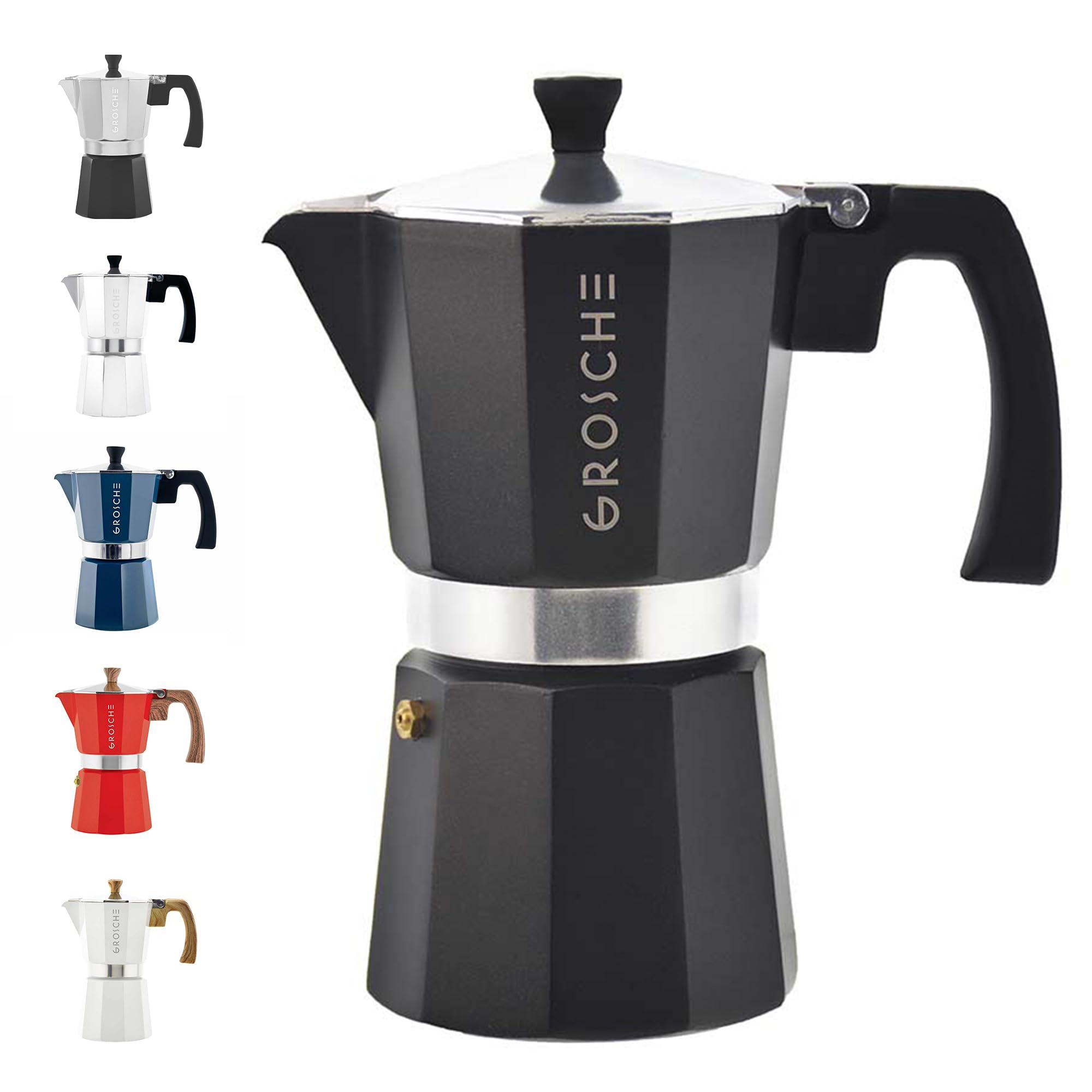GROSCHE Milano Moka Stovetop Espresso Coffee Maker (6 Cup / 275 ml, Black)