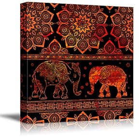 Canvas Wall Art Tribal Elephant Rustic Effect Canvas Prints Home Artwork Decoration for Living Room,Bedroom - 12x12 inches