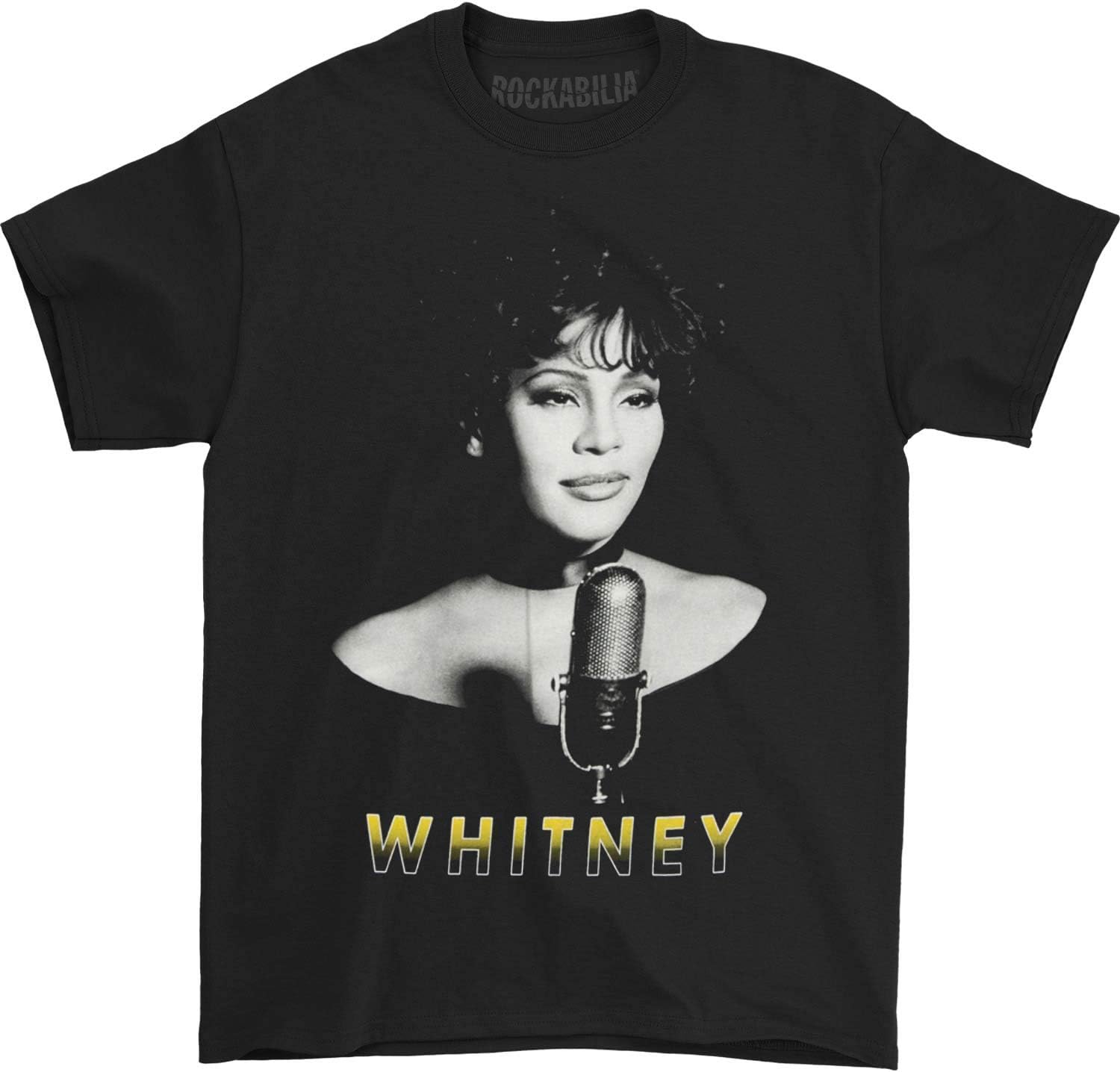Whitney Houston Men's Microphone B&W T-Shirt X-Large Black